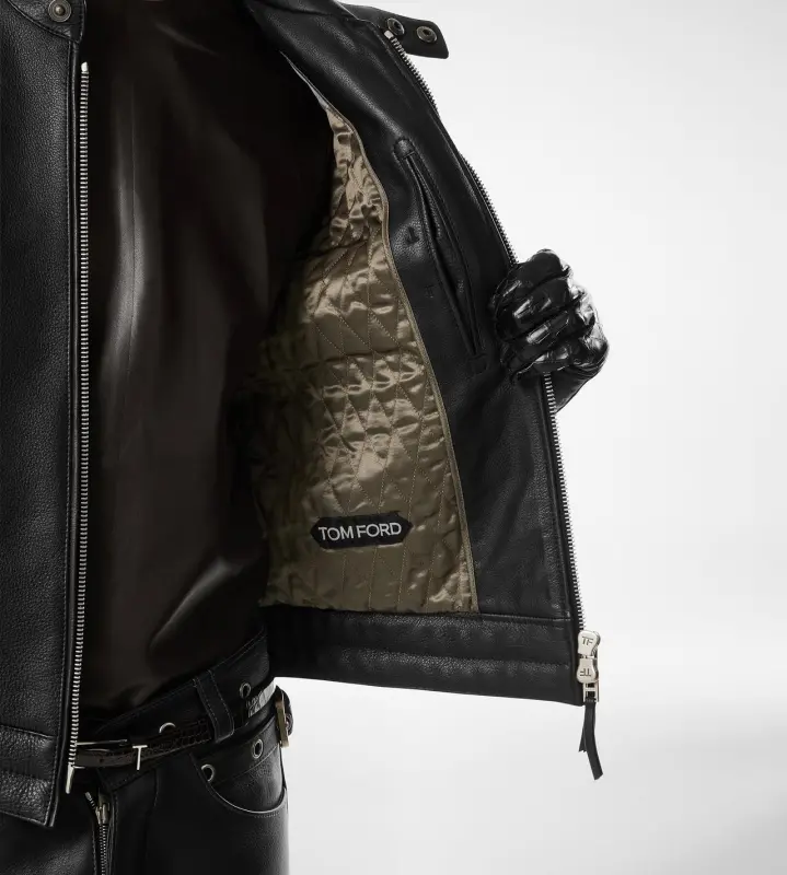 GRAIN LEATHER ZIP BIKER BLACK online